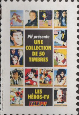 Pif prsente une collection de 50 timbres les hros TV 1989
