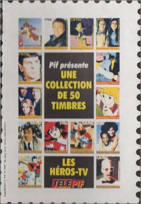 Pif pr�sente une collection de 50 timbres les h�ros TV 1989